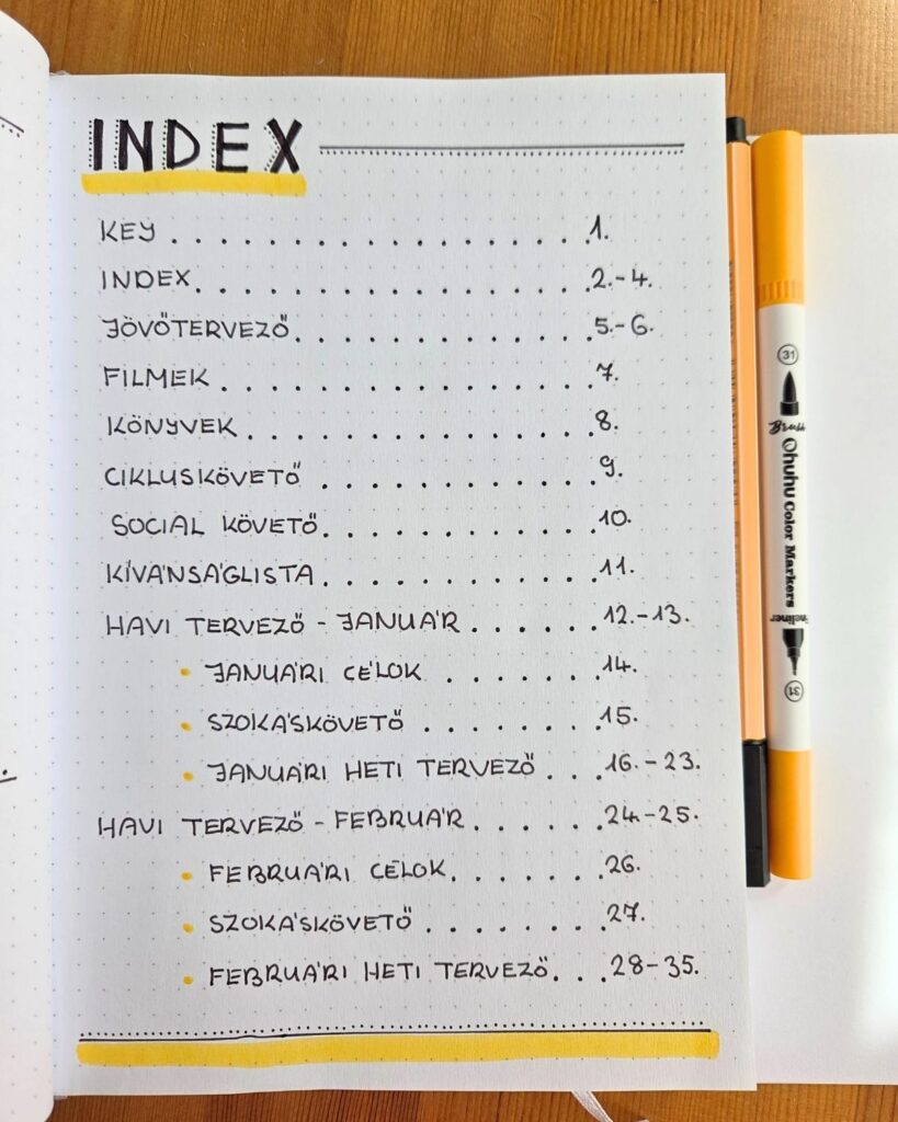 mi az a bullet journal - index