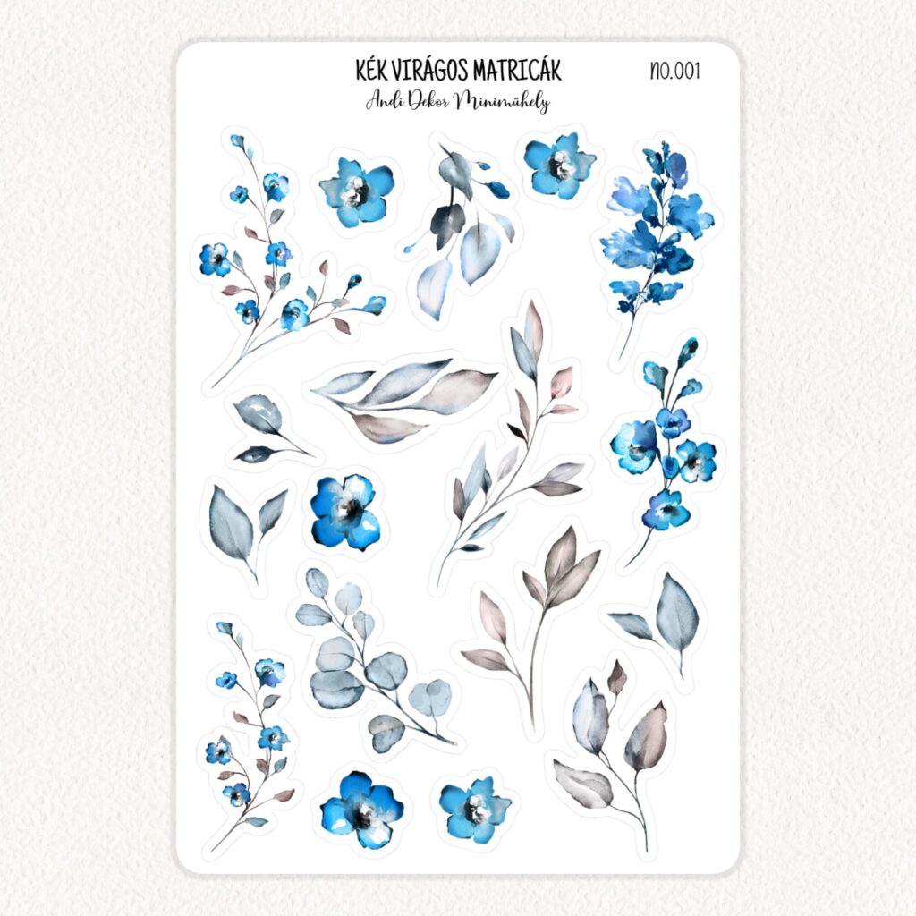 Virágos matrica csomag - Kék virágos matricák